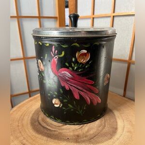 Vintage hand painted PA Dutch tole canister with lid 6.5"